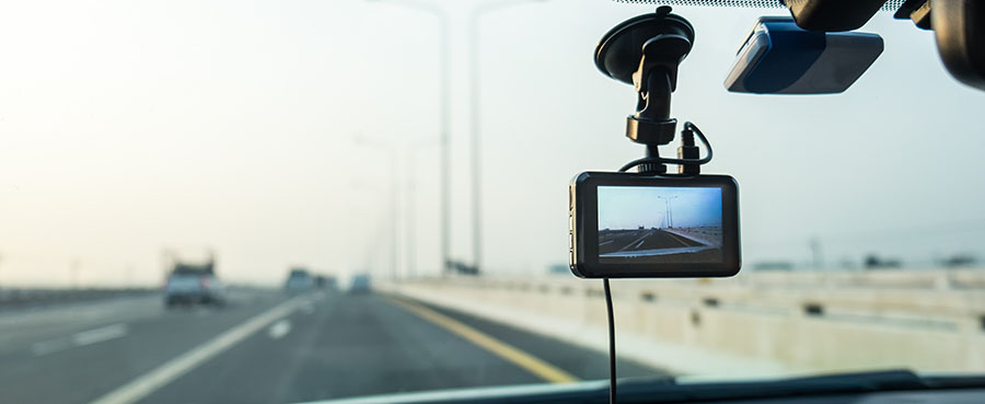 Car video camera (dash cam) installed inside of car running on h