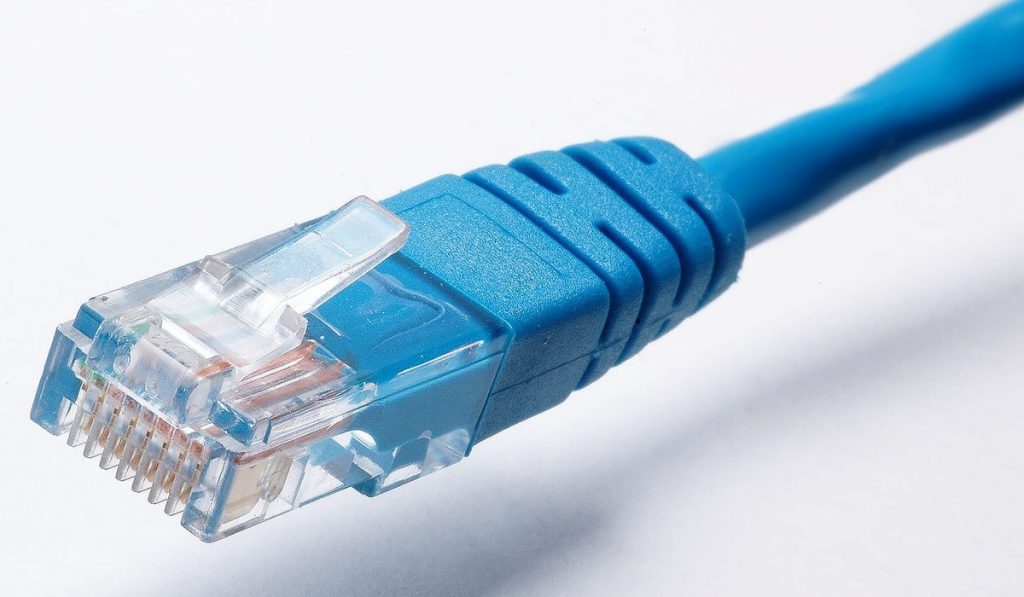 Blue Ethernet Cable on white background