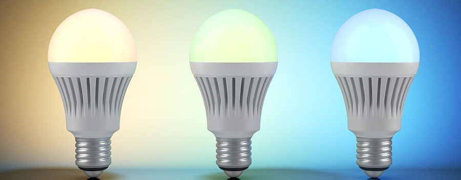 Three multicolor LED bulbs with wireless remote control . 3d render