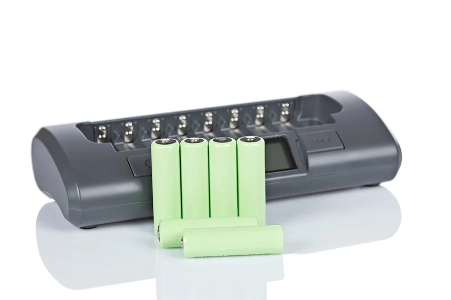 green rechargeable batteries with a charger