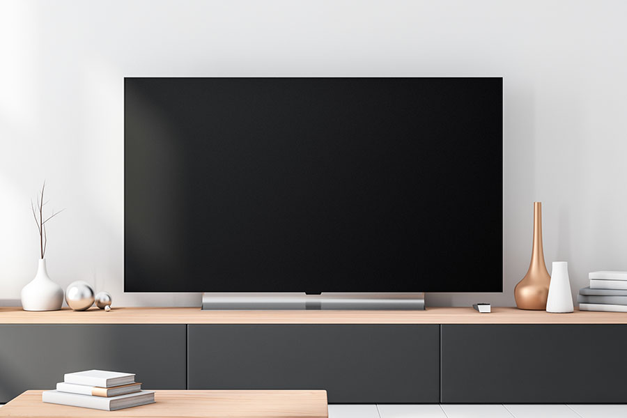 Smart TV on wooden entertainment center