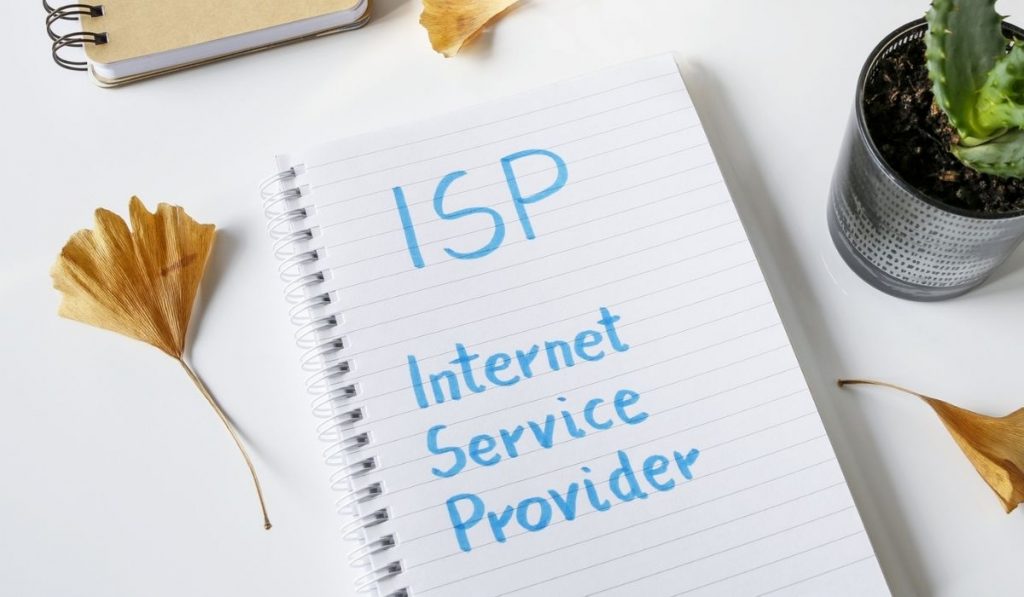 Notebook with ISP Internet Service Provide on it