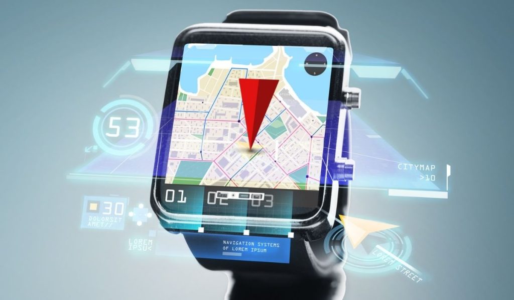 Close up of smartwatch with navigator map