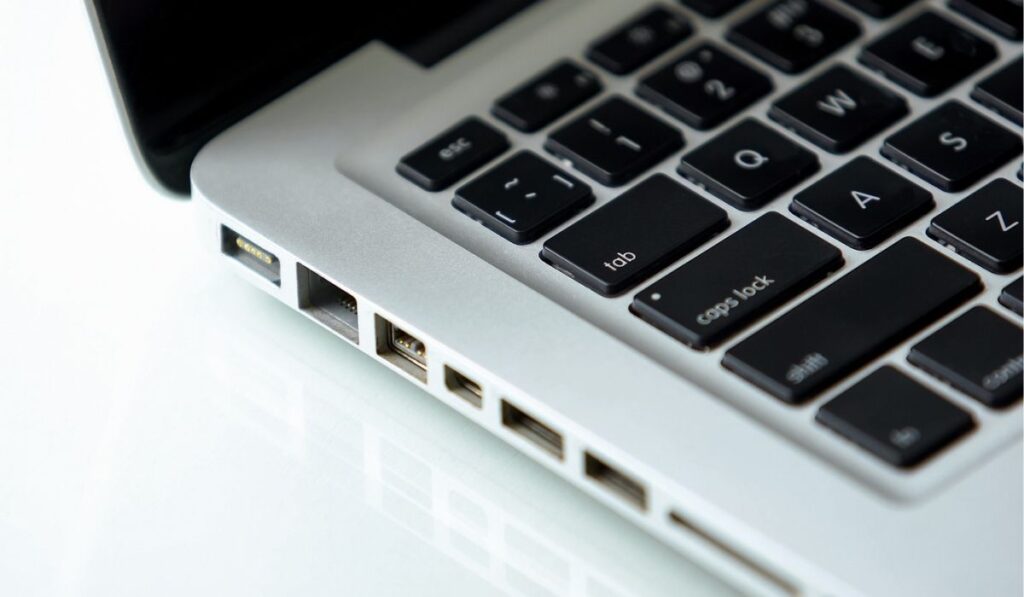 Modern laptop ports close-up 