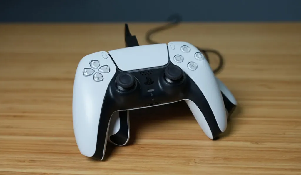 PS5 Controller with USB cable connected