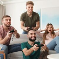 Emotional friends playing video games