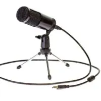 Desktop microphone in black on a white background
