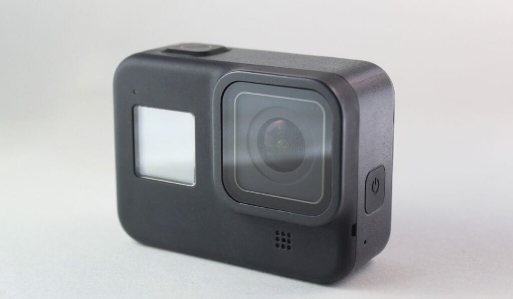 Go pro action camera isolated in white background