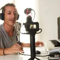 Male video blogger talking about music recording
