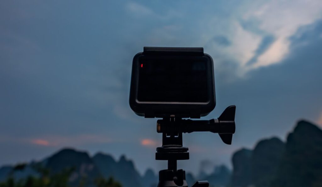 Recording time lapse of Yangshuo landscape at dusk