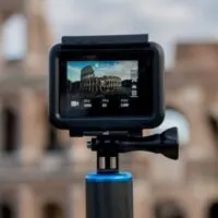 The Colosseum seen through the small screen of an action camera