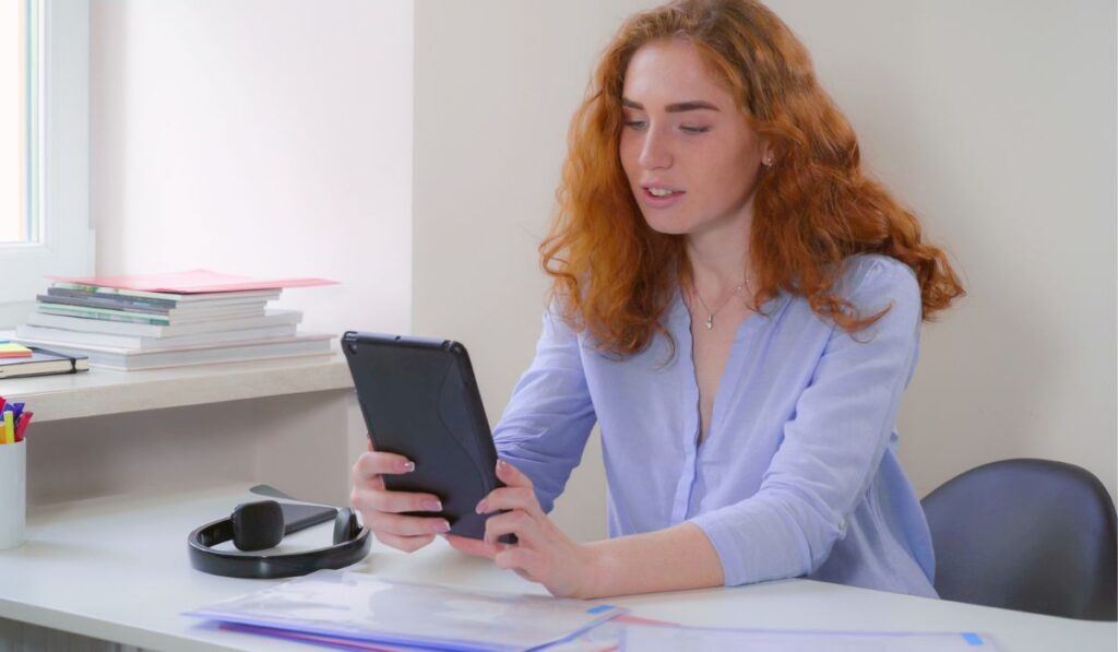 Female has distant meeting with client