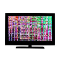 Full hd monitor or TV with digital glitches, distortions on the screen isolated on white