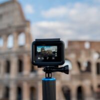 The Colosseum seen through the small screen of an action camera
