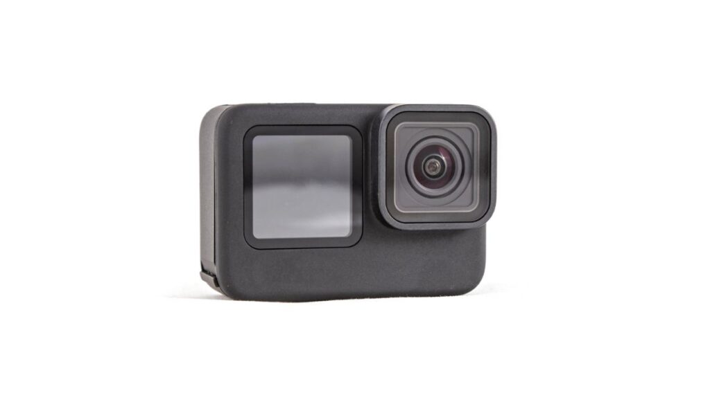 black action camera with screen 