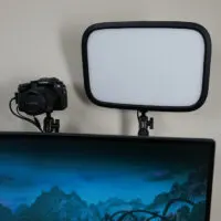 Elgato Key Light and Web Cam attached to desk