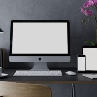 Realistic 3d design of mock up template of empty white monitor screen for your design