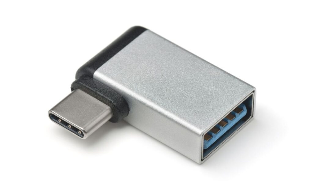 Silver USB type C to USB OTG angle adapter 