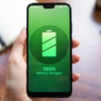 Mobile phone battery full charged indicator icon on screen