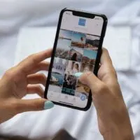 Woman looking at iPhone