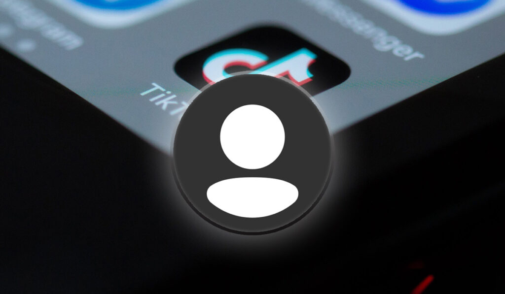 Generic user icon over a close up of a phone home screen showing the Tiktok app