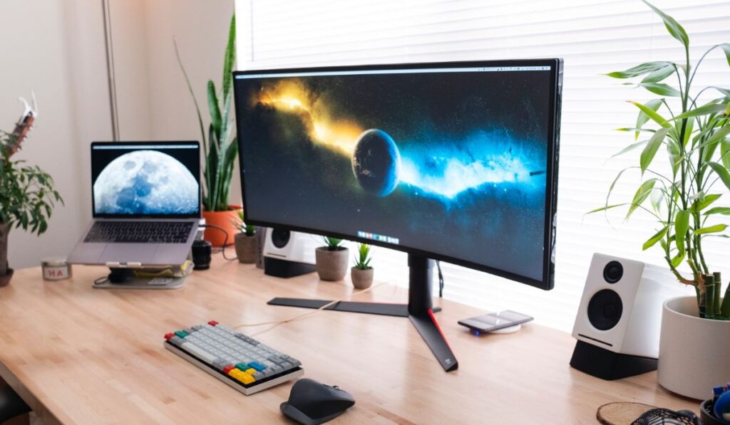 My home office desk setup for freelance web development work