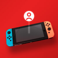 Nintendo Switch with user icon over a red background