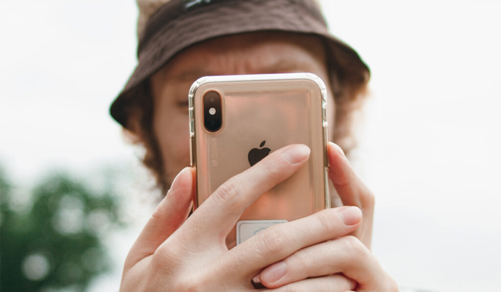 close of up man talking selfie