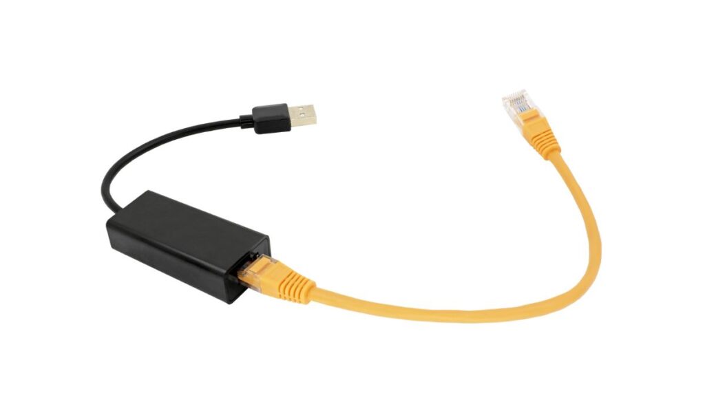 Usb to ethernet connector adapter isolated over the white