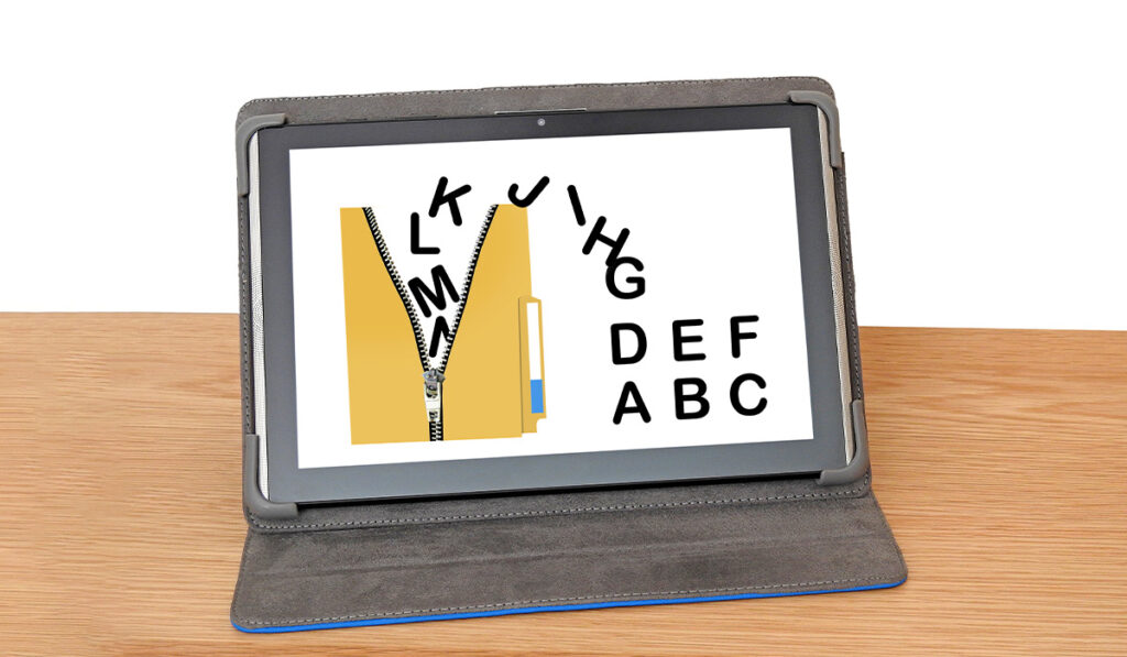 Grey tablet showing an example of a RAR file