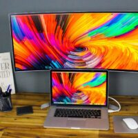 Office Desk Setup with Widescreen